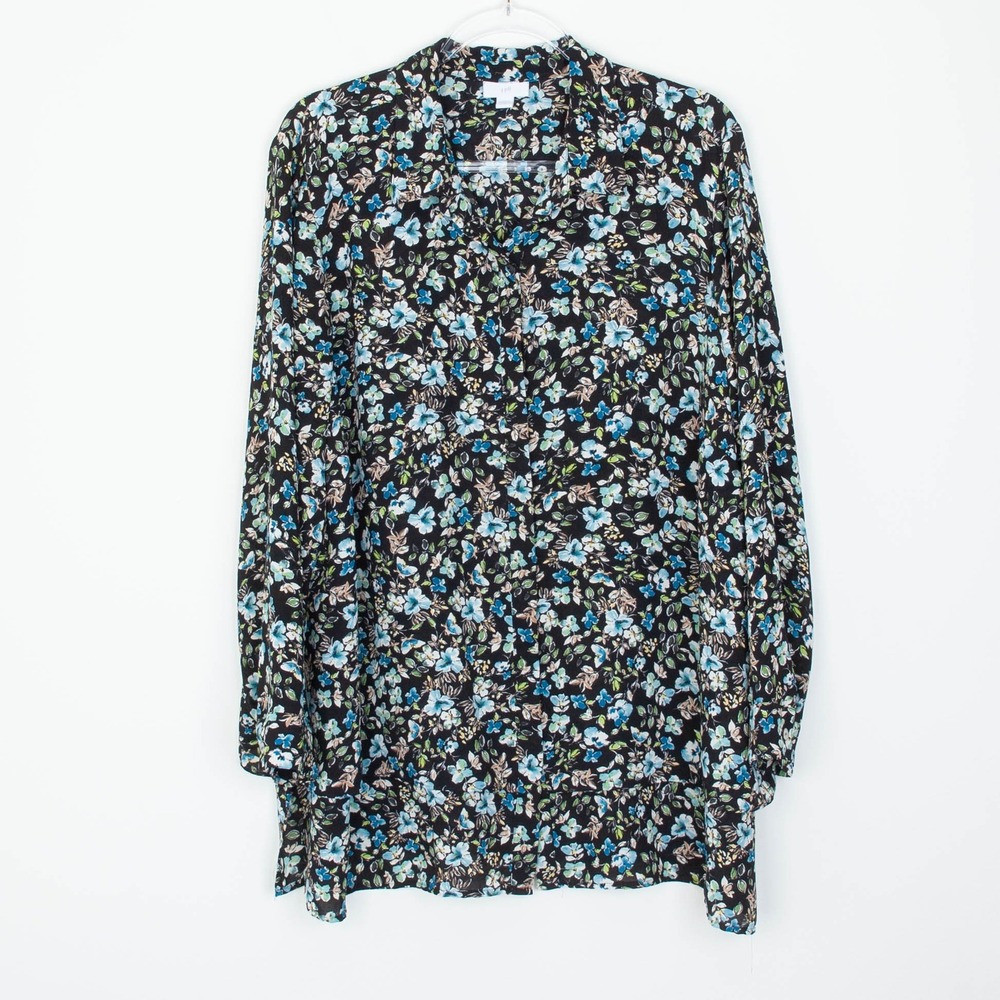 J. Jill Womens Dark Fairy Floral Button Front Layered Tunic Top Size 2X Dainty